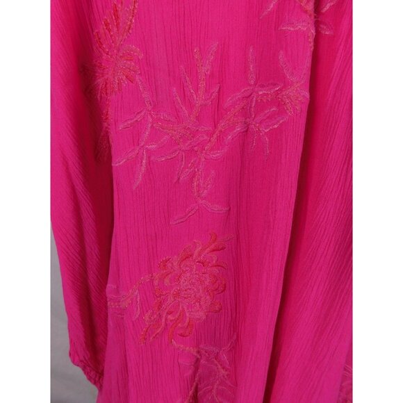 Kimono Cardigan Womens One Size Fuchsia Pink Embroidered Fringe Boho Duster - Picture 7 of 12